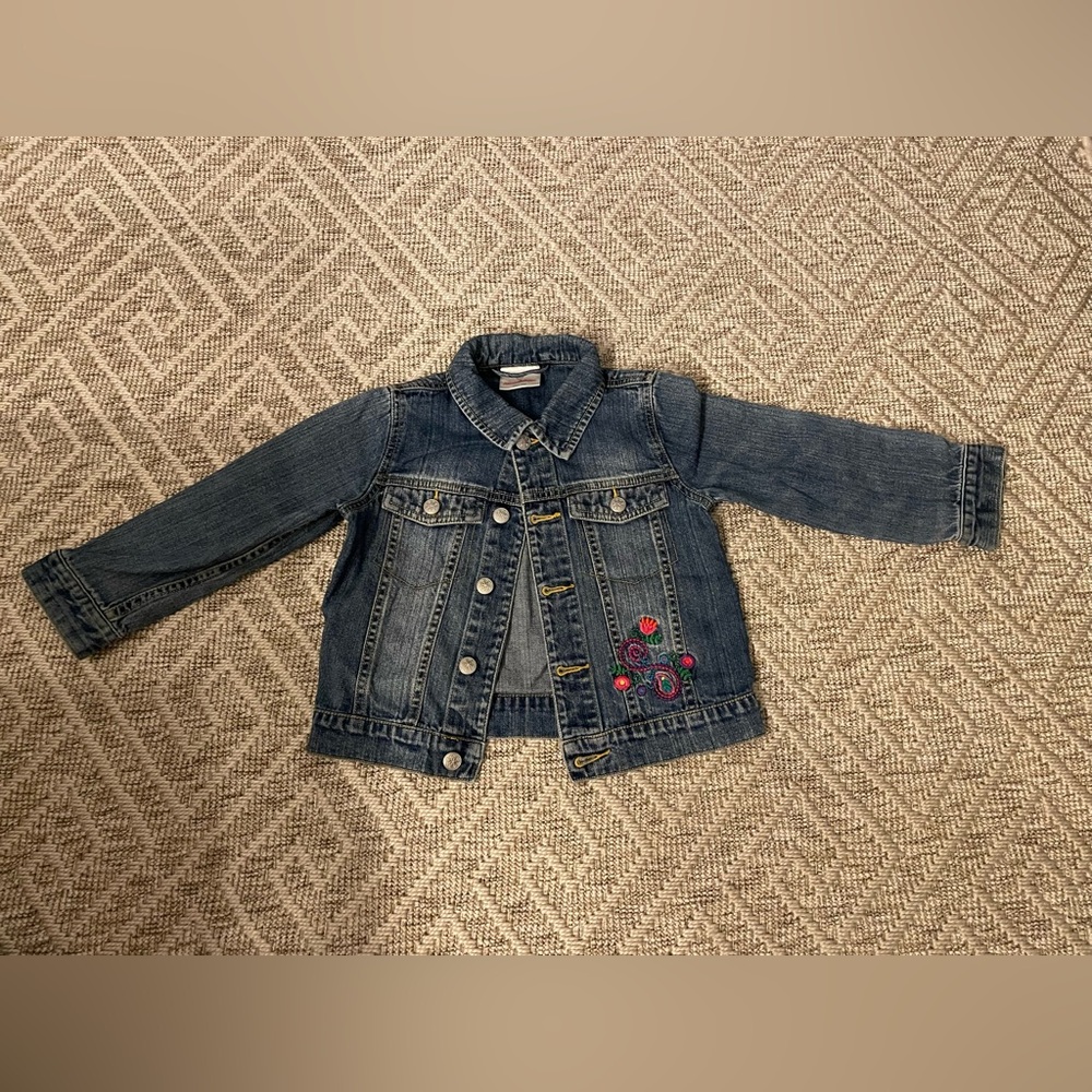 Hanna Andersson Denim Jacket with Floral Embroidery- 4T